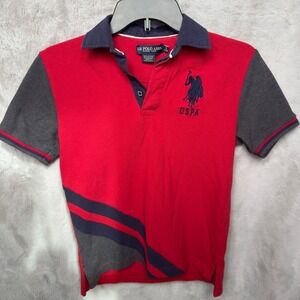 US Polo Assn‎ Boys Big Pony Polo Shirt Red Gray Short Sleeve Size L